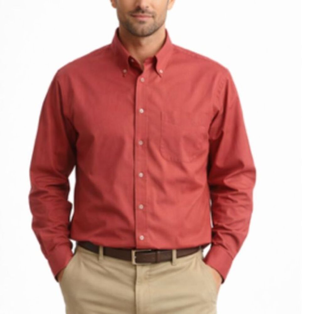 Nordstrom Men's Coral Red LS Wrinkle Resistant Button-Down Shirt Sz L-Tall